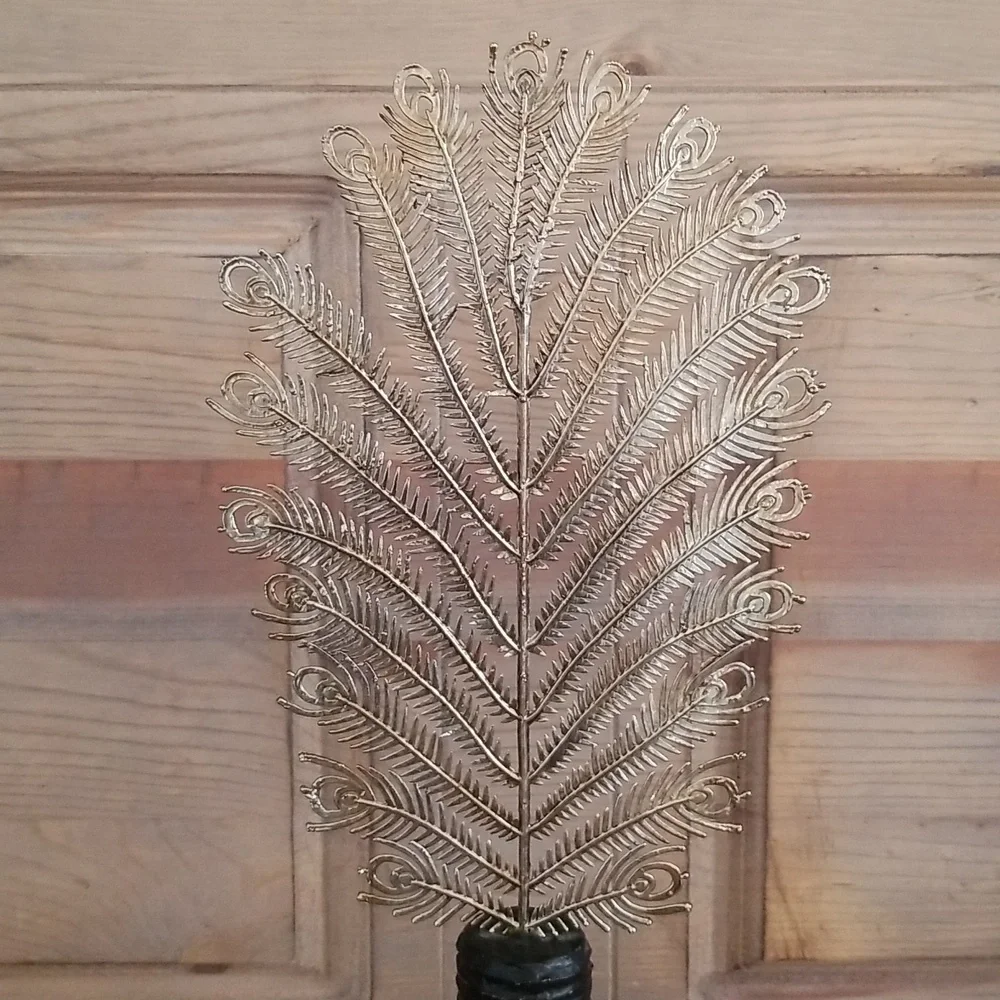 Pottery Barn painted bottle with plume finial